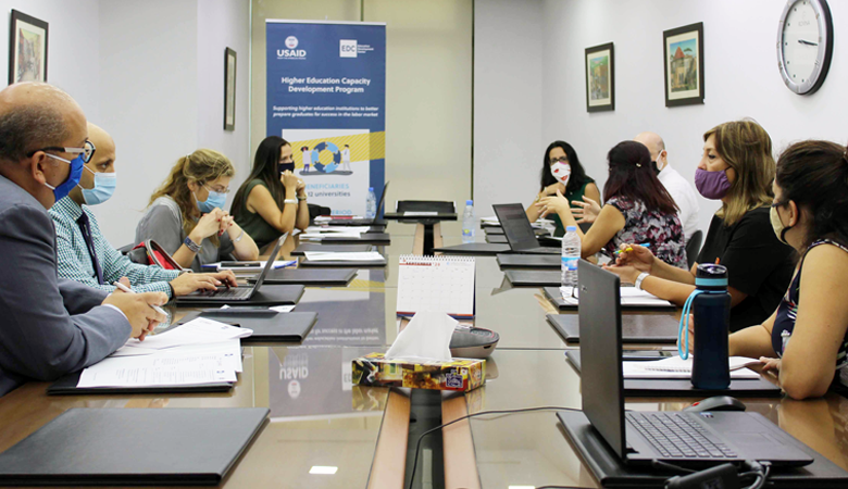 A photo of a meeting from USAID/Lebanon Higher Education Capacity Development Program