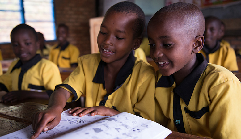 Students reading in the classroom.