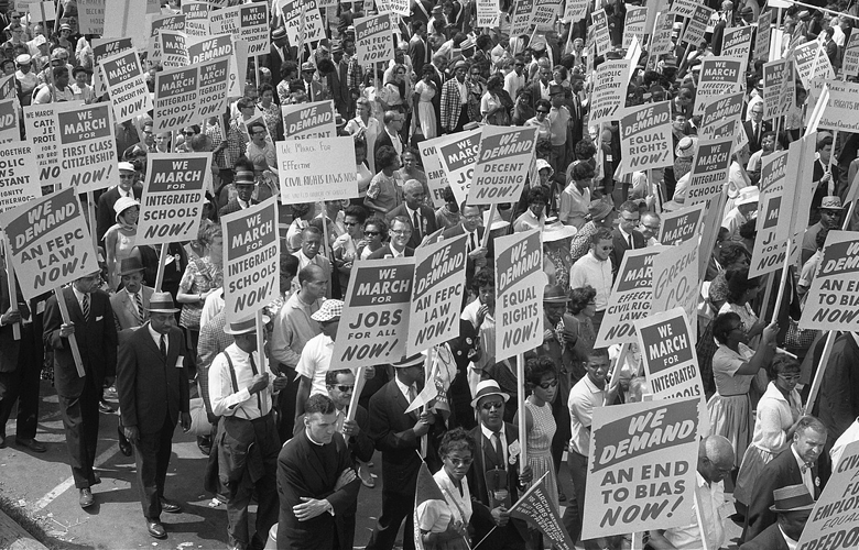Trikosko, M. S. (1963). Demonstrators marching in the street holding signs during the March on Washington [photograph]. Library of Congress Online Catalog. https://www.loc.gov/item/2013647400/