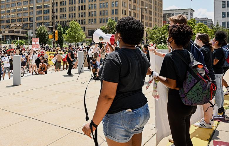 Beyond #PoliceFreeSchools: Reimagining Safe, Equitable Schools A photo of a protest representing Beyond #PoliceFreeSchools: Reimagining Safe, Equitable Schools