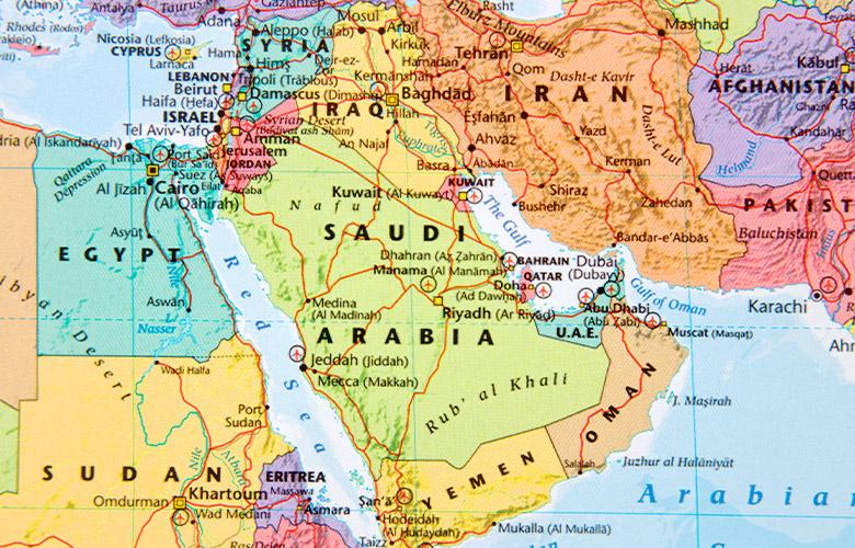 A map of the Middle East representing Translating Research into Practice in MENA 